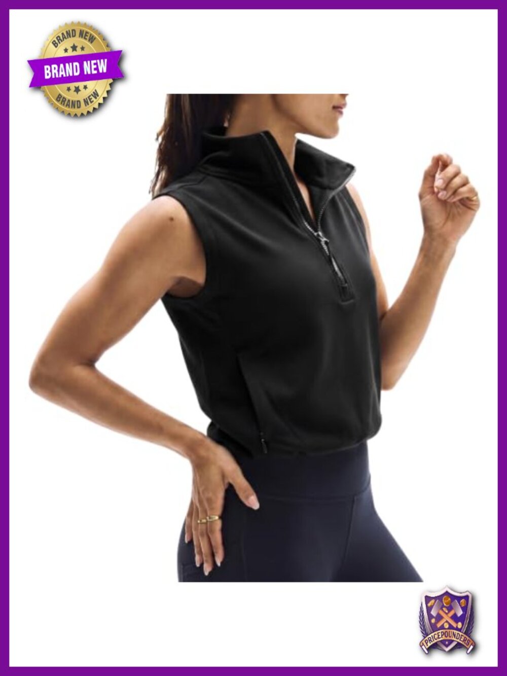 Womens Cropped Vest Workout Sleeveless Half Zip Up Adjustable Waist Pullover